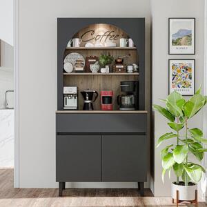 Mobile da cucina dispensa multiuso 90xH179 cm antracite rovere Coffee