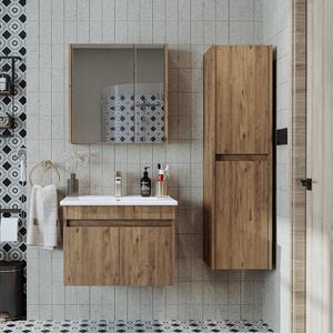 Mobile bagno sospeso lavabo incluso specchio contenitore colonna 65 cm rovere Nerea