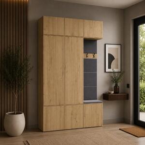 Mobile ingresso moderno 150xH238 cm doppio armadio cassapanca quercia Berlino