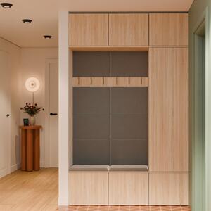 Mobile ingresso moderno 150xH238 cm specchio cassapanca rovere antracite Berlino