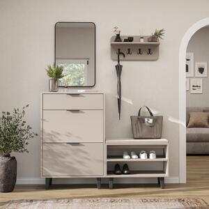 Mobile ingresso moderno 147 cm specchio appendiabiti cassapanca beige Perla-8