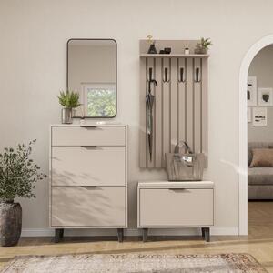 Mobile ingresso moderno 147 cm specchio appendiabiti cassapanca beige Perla-3