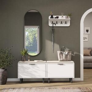 Mobile ingresso moderno 147 cm specchio appendiabiti cassapanca bianco Perla-4