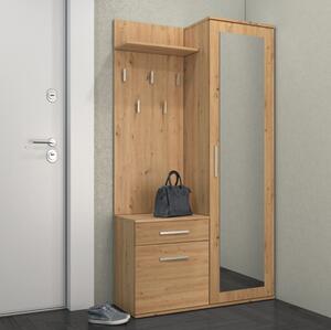 Mobile ingresso moderno 100 cm specchio appendiabiti rovere oldwook Reno