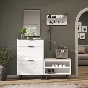 Mobile ingresso moderno 147 cm specchio appendiabiti cassapanca bianco Perla-8
