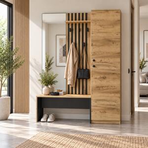 Mobile ingresso moderno 150 cm specchio appendiabiti rovere nero Orlando