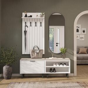 Mobile ingresso moderno 147 cm specchio appendiabiti cassapanca bianco Perla-7