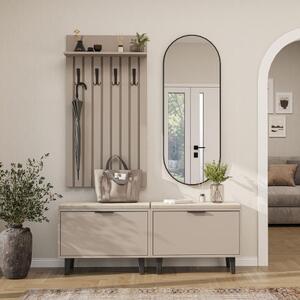 Mobile ingresso moderno 147 cm specchio appendiabiti cassapanca beige Perla-5