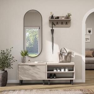 Mobile ingresso moderno 147 cm specchio appendiabiti cassapanca beige Perla-6
