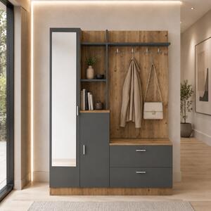 Mobile ingresso moderno 140xH182 cm appendiabiti rovere antracite Chester