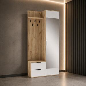 Mobile ingresso moderno 100 cm specchio appendiabiti rovere bianco Nivea