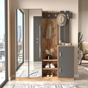 Mobile ingresso moderno 147xH180 cm appendiabiti rovere antracite Belfast-2