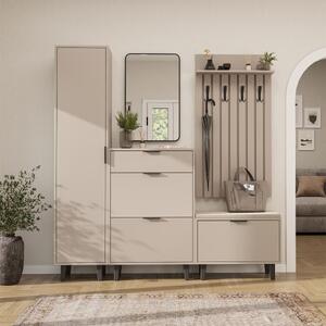 Mobile ingresso moderno 192 cm specchio appendiabiti cassapanca armadio beige Perla-10