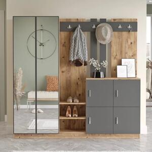 Mobile ingresso moderno 187xH180 cm appendiabiti rovere antracite Belfast-3