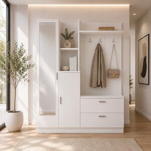 Mobile ingresso moderno 140xH182 cm appendiabiti bianco Chester