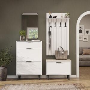 Mobile ingresso moderno 147 cm specchio appendiabiti cassapanca bianco Perla-3