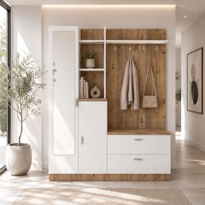 Mobile ingresso moderno 140xH182 cm appendiabiti rovere bianco Chester