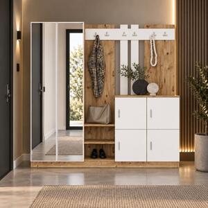 Mobile ingresso moderno 187xH180 cm appendiabiti rovere bianco Belfast-3
