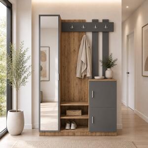 Mobile ingresso moderno 113xH180 cm appendiabiti rovere antracite Belfast