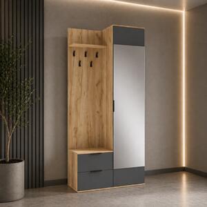 Mobile ingresso moderno 100 cm specchio appendiabiti rovere antracite Nivea