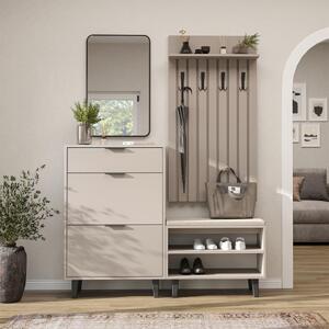Mobile ingresso moderno 147 cm specchio appendiabiti cassapanca beige Perla-9