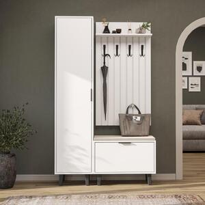 Mobile ingresso moderno 119 cm armadio appendiabiti cassapanca bianco Perla-1