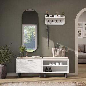 Mobile ingresso moderno 147 cm specchio appendiabiti cassapanca bianco Perla-6