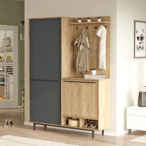 Mobile ingresso moderno 147xH196 cm appendiabiti rovere antracite Tokyo