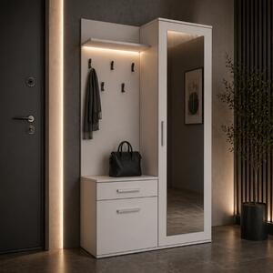 Mobile ingresso moderno 100 cm specchio appendiabiti bianco Reno