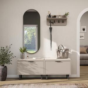 Mobile ingresso moderno 147 cm specchio appendiabiti cassapanca beige Perla-4