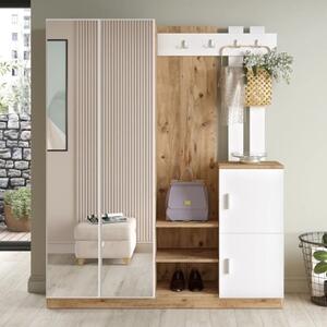 Mobile ingresso moderno 147xH180 cm appendiabiti rovere bianco Belfast-2