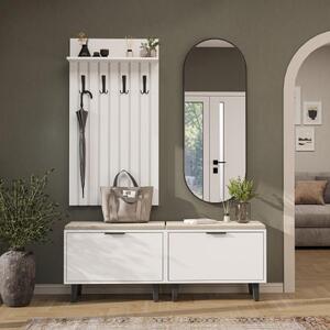 Mobile ingresso moderno 147 cm specchio appendiabiti cassapanca bianco Perla-5