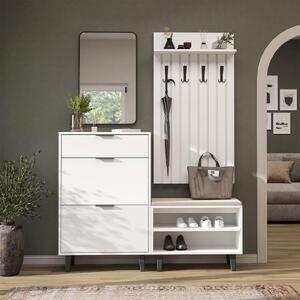 Mobile ingresso moderno 147 cm specchio appendiabiti cassapanca bianco Perla-9