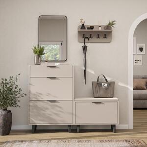 Mobile ingresso moderno 147 cm specchio appendiabiti cassapanca beige Perla-2