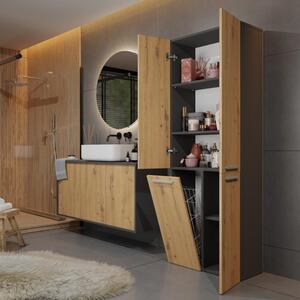 Mobile lavanderia 3 ante 1 cesto portabiancheria 60xH174 rovere oldwook antracite Soap