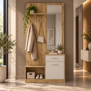 Mobile ingresso moderno 90 cm specchio appendiabiti rovere beige Lisboa