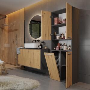 Mobile lavanderia 3 ante 1 cesto portabiancheria 60xH174 rovere oldwook antracite Pods