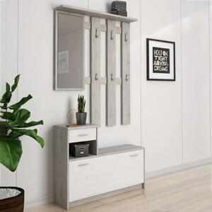 Mobile ingresso moderno specchio 100xH190 bianco grigio cemento Tobia