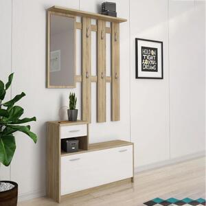Mobile ingresso moderno specchio 100xH190 bianco rovere Tobia