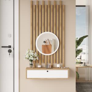 Mobile ingresso moderno specchio 80xH140 rovere bianco Mina