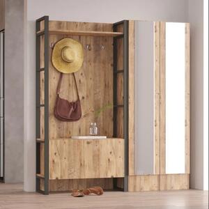 Mobile ingresso moderno industrial 161xH180 cm appendiabiti rovere nero Caius-D