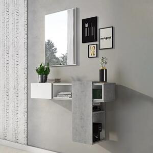Mobile ingresso sospeso moderno specchio 100xH185 bianco grigio cemento Elora