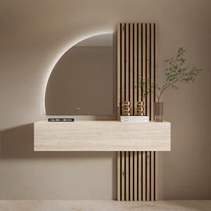 Mobile ingresso moderno sospeso specchio led 138xH200 rovere travertino Lumi