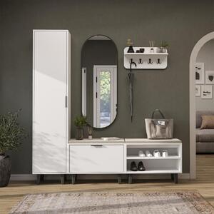 Mobile ingresso moderno 192 cm specchio appendiabiti cassapanca armadio bianco Perla-11