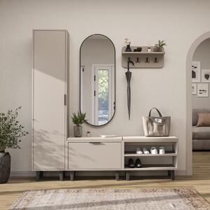 Mobile ingresso moderno 192 cm specchio appendiabiti cassapanca armadio beige Perla-11