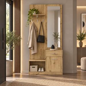 Mobile ingresso moderno 90 cm specchio appendiabiti rovere Lisboa
