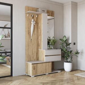 Mobile ingresso moderno appendiabiti specchio 120xH223 rovere beige Lima