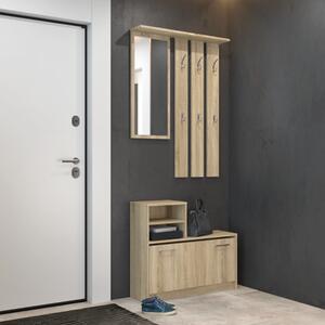 Mobile ingresso moderno 85xH180 cm appendiabiti scarpiera rovere Assen