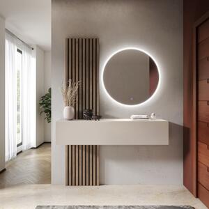 Mobile ingresso moderno sospeso specchio rotondo led 138xH200 noce beige cashmere Lumi