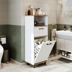 Mobile lavanderia colonna bagno cesto portabiancheria 45xH125 rovere bianco Sirena